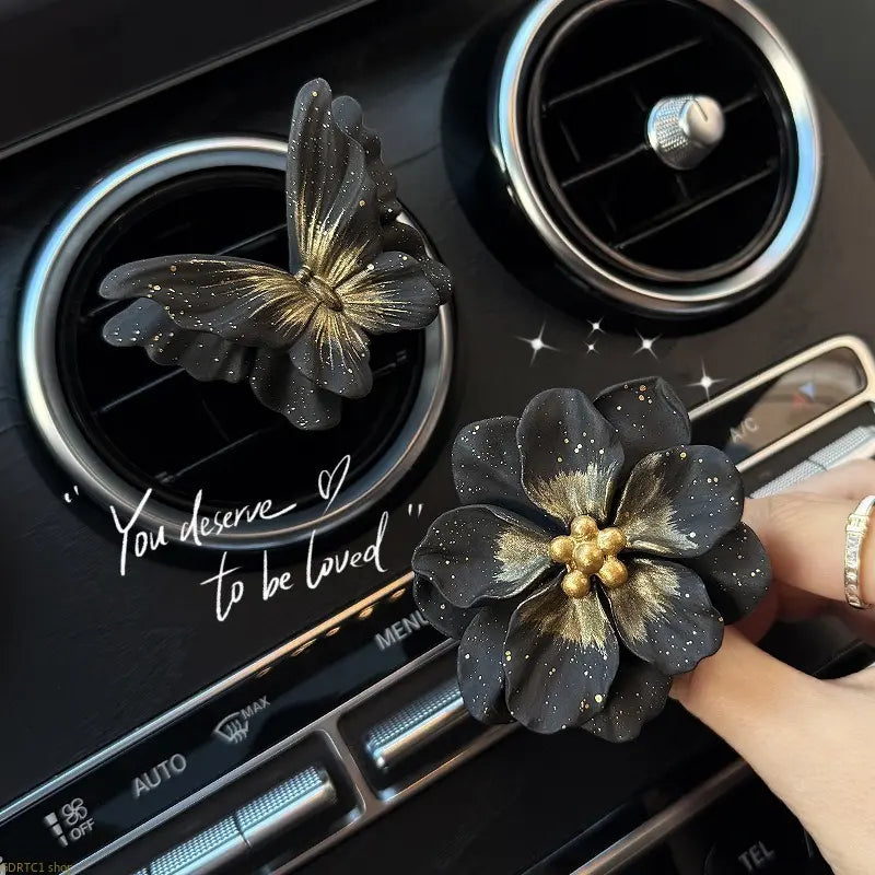 Premium Black Butterfly Car Fragrance Ornament, Car Console Decoration, Car Interior Diffuser Stone Gift