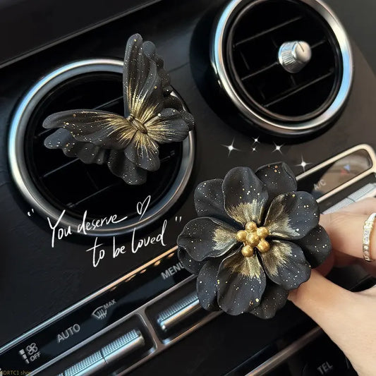 Premium Black Butterfly Car Fragrance Ornament, Car Console Decoration, Car Interior Diffuser Stone Gift