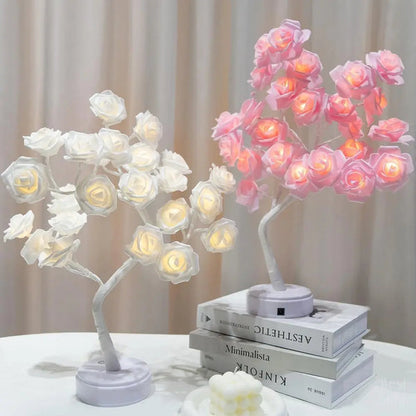 LED Rose Flower Tree Lamp - USB/Battery Powered Tabletop Decor Gift
