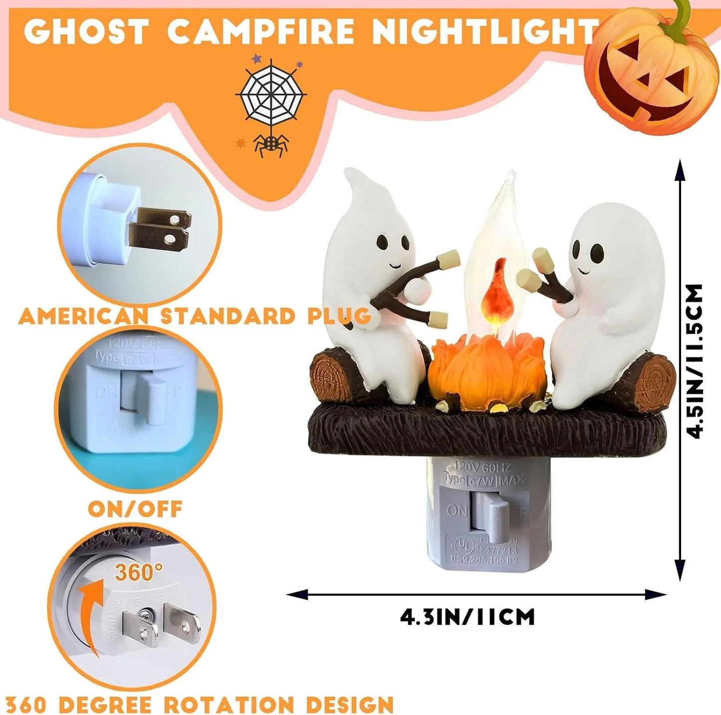 Ghost Campfire Night Light, Plug-in Wall Flickering Flame Nightlight