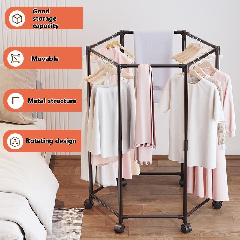 Portable folding clothes drying rack with wheels for hanging towels, suitable for balconies and living rooms; space-saving design, durable and sturdy, also usable for storage.