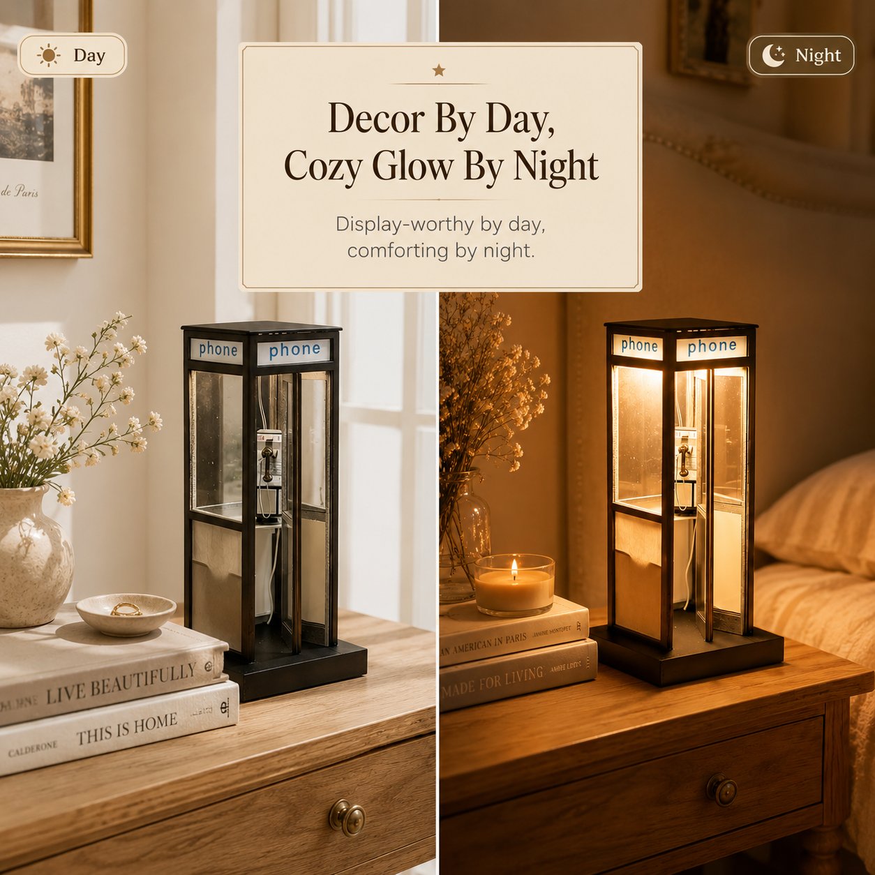 Retro-Style TelephoneBooth Decorative Lamp -Bedroom BedsideCreative Night Light