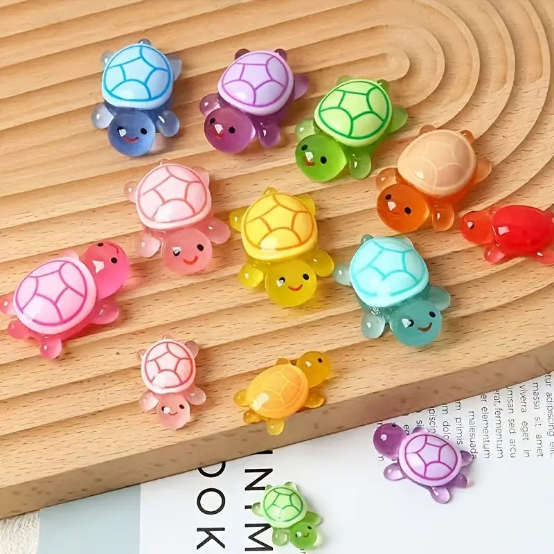 20 Piece Glow-In-The-Dark 3D Turtle Figurines, Colorful Semi-Transparent Resin Decorations, DIY Crafts, Beach Party Gifts, Ocean Theme Events
