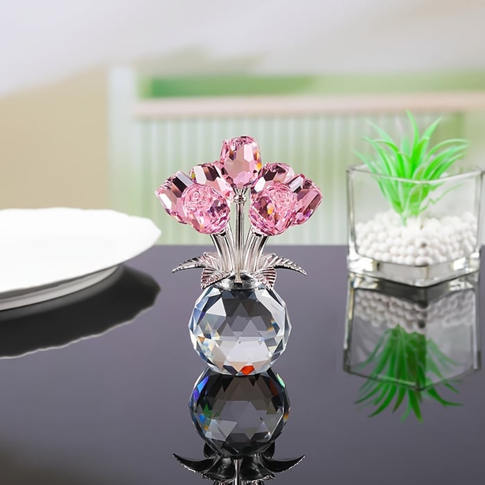 Crystal Colourful Rose Figurine with Vase