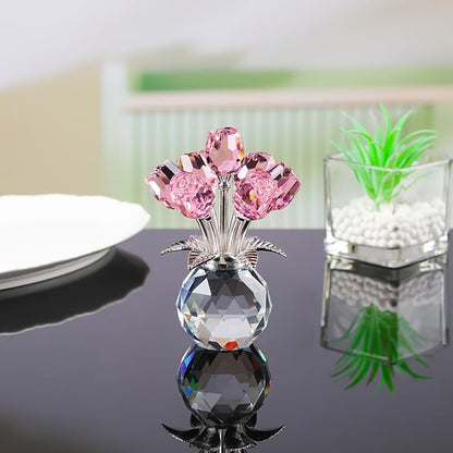 Crystal Colourful Rose Figurine with Vase