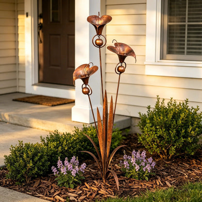 🏡Flamed Three Calla Lilies Garden Stake with Bells