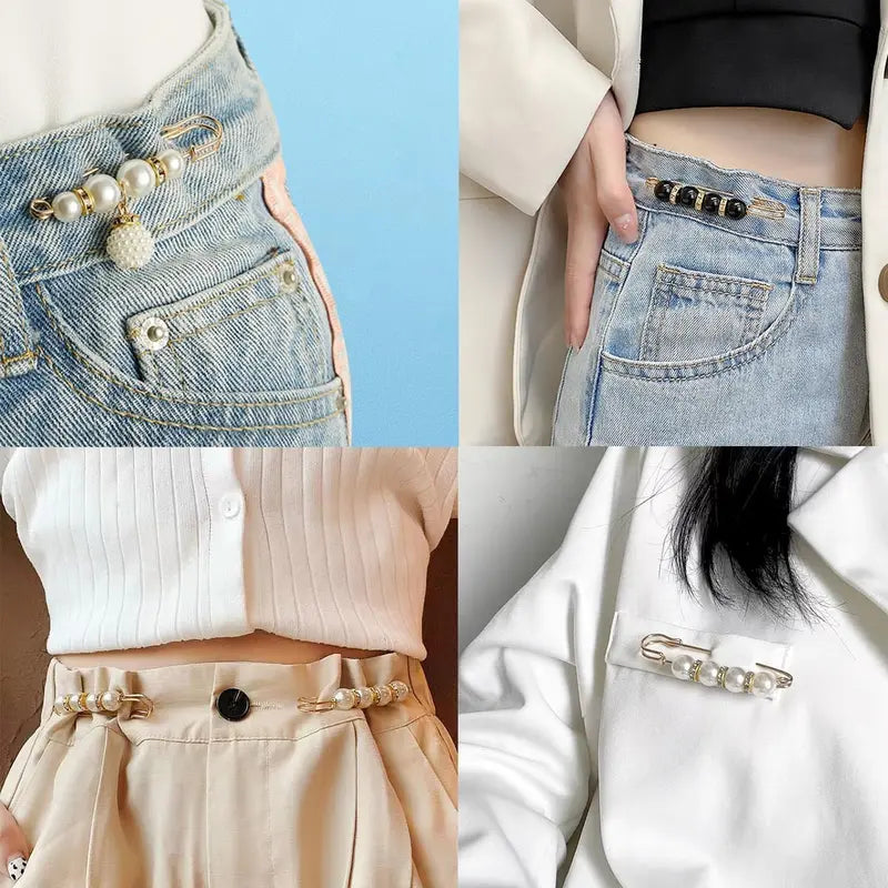No Sewing Fasteners for Sweater Shawl Cardigan Collar, Faux Pearl Clothing Dresses Decoration Pant Tightener for Women, Mixed Style Assortment