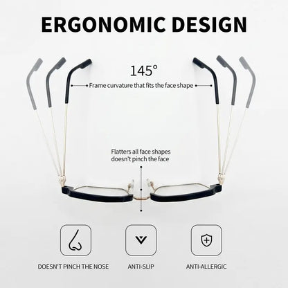 Stylish photochromic prescription glasses for men and women, anti-blue light, anti-fatigue, and sophisticated women's reading glasses.
