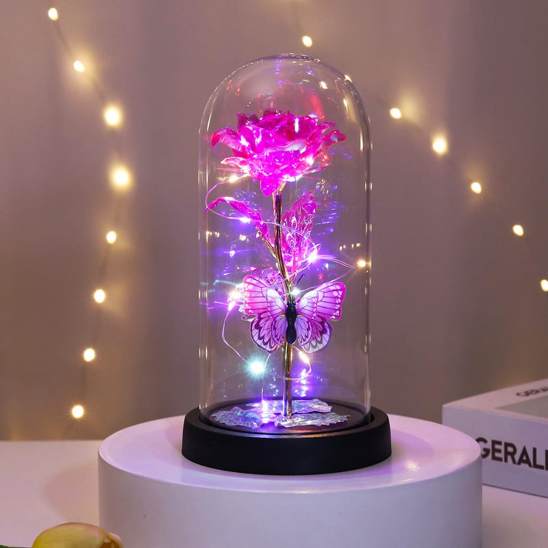 🔥Last day 50% discount – 🌹Eternal butterfly rose in glass dome with LED lighting✨
