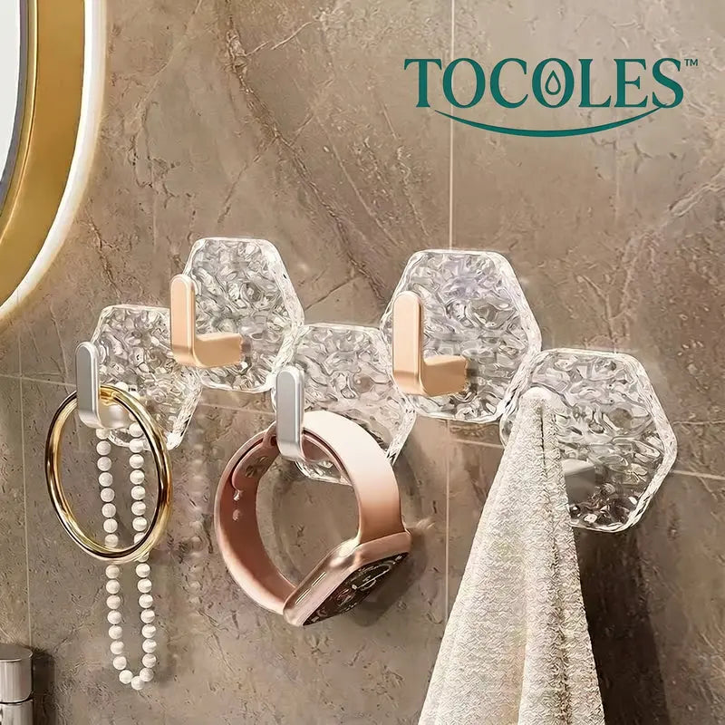 Plastic Self-Adhesive Hooks, 10/20 Pack Hexagonal Ripple Design Heavy-Duty Sticky Hooks, Waterproof Rustproof Bathroom Organizer for Kitchen Keys Towels, Easy-Install Home Storage Organizer