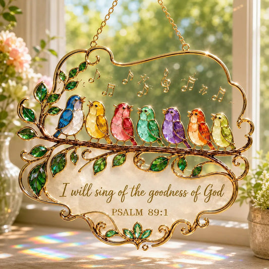 🐦🎶 Psalm 89:1 Songbird Window Suncatcher | Faith Decor with Colorful Birds & Scripture 🕊️✨