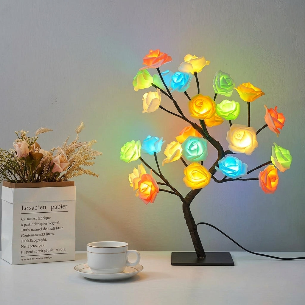 LED Rose Flower Tree Lamp - USB/Battery Powered Tabletop Decor Gift