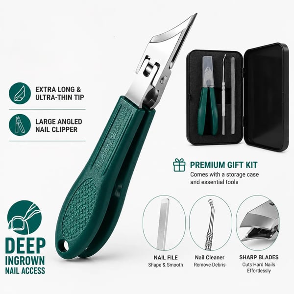 ✂️✨ Eagle Beak Wide Jaw Nail Clippers Set | Anti-Splash 25° Slanted Blade for Thick & Ingrown Toenails | Ultra-Sharp Stainless Steel Manicure & Pedicure Tool