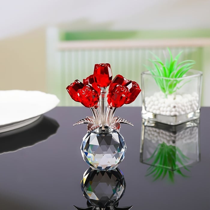 Crystal Colourful Rose Figurine with Vase