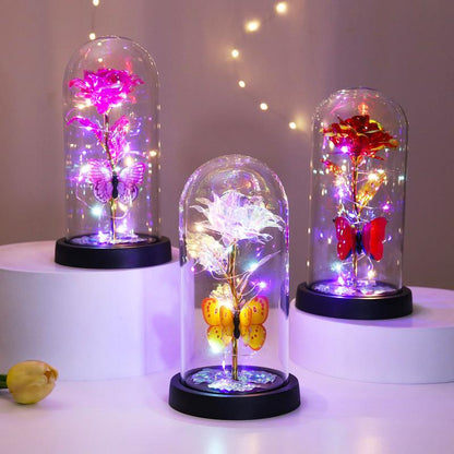 🔥Last day 50% discount – 🌹Eternal butterfly rose in glass dome with LED lighting✨