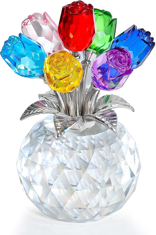 Crystal Colourful Rose Figurine with Vase