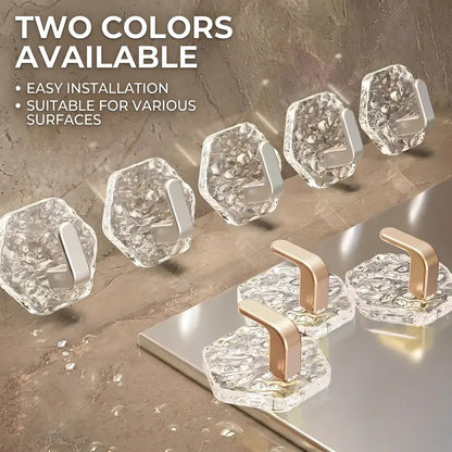 Plastic Self-Adhesive Hooks, 10/20 Pack Hexagonal Ripple Design Heavy-Duty Sticky Hooks, Waterproof Rustproof Bathroom Organizer for Kitchen Keys Towels, Easy-Install Home Storage Organizer