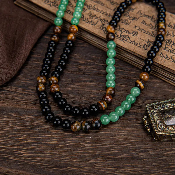 Tiger Eye & Obsidian & Green Aventurine Triple Protection Bracelet