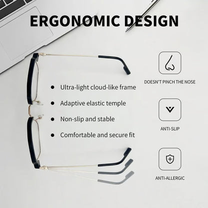 Stylish photochromic prescription glasses for men and women, anti-blue light, anti-fatigue, and sophisticated women's reading glasses.
