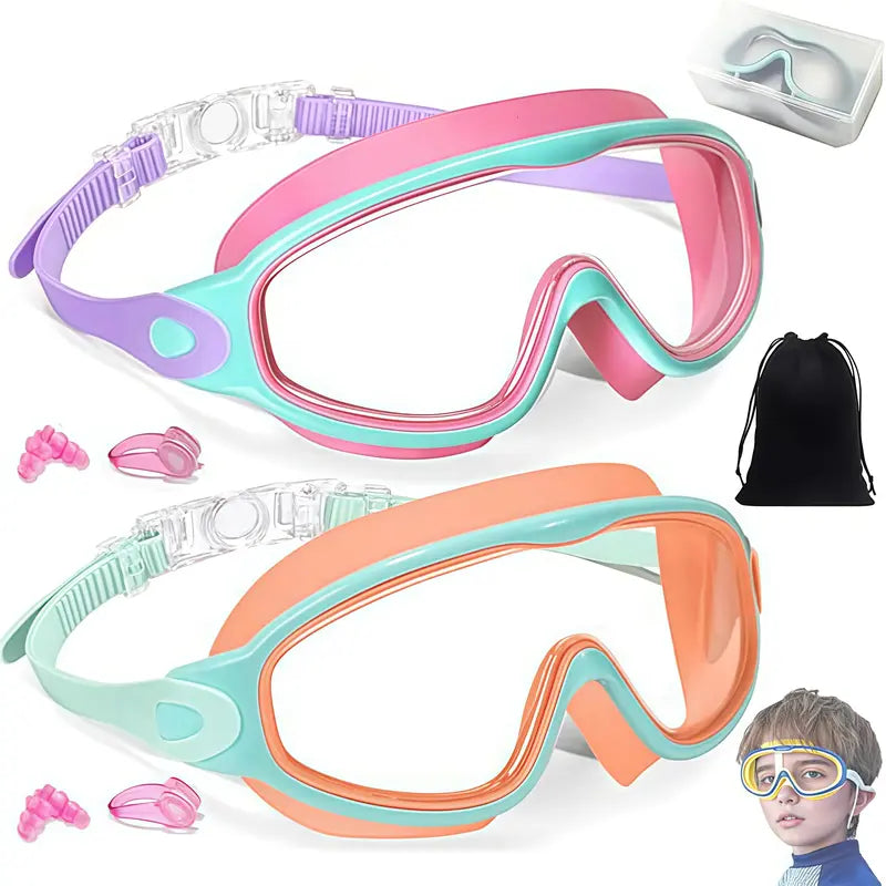 [Deals For You] MARISUN 2 Pack Kids Swim Goggles for 3-15+ UV Protection Anti-Fog High Definition Waterproof Adjustable Goggles for Boys and Girls - Safety anti-uv swimming goggles swim glass anti-fog with Earplugs & Nose Clip,for Lake,Beach, Summer Party