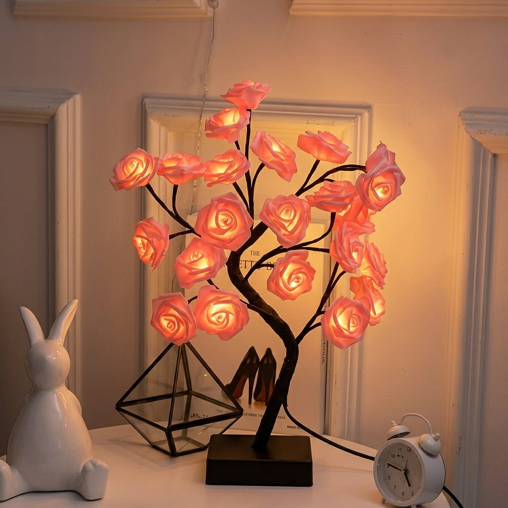 LED Rose Flower Tree Lamp - USB/Battery Powered Tabletop Decor Gift