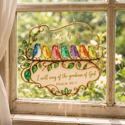🐦🎶 Psalm 89:1 Songbird Window Suncatcher | Faith Decor with Colorful Birds & Scripture 🕊️✨