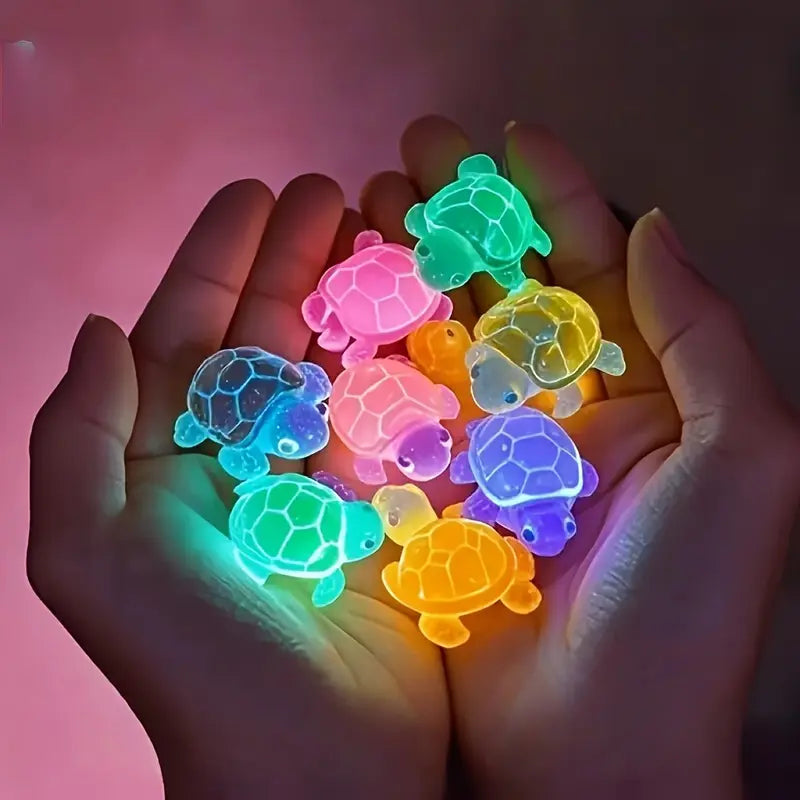 20 Piece Glow-In-The-Dark 3D Turtle Figurines, Colorful Semi-Transparent Resin Decorations, DIY Crafts, Beach Party Gifts, Ocean Theme Events