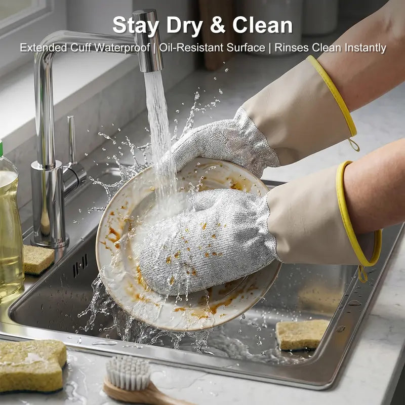 2Pcs Wire Dishwashing Gloves, Waterproof PVC2pcs Liner Scrubber Gloves,Non-Scratch Cleaning Gloves for Kitchen, Reusable & Durable, Protect Hands & Cookware#SummerWins #DealsForYouDays