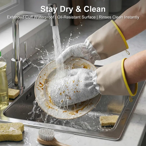 2Pcs Wire Dishwashing Gloves, Waterproof PVC2pcs Liner Scrubber Gloves,Non-Scratch Cleaning Gloves for Kitchen, Reusable & Durable, Protect Hands & Cookware#SummerWins #DealsForYouDays