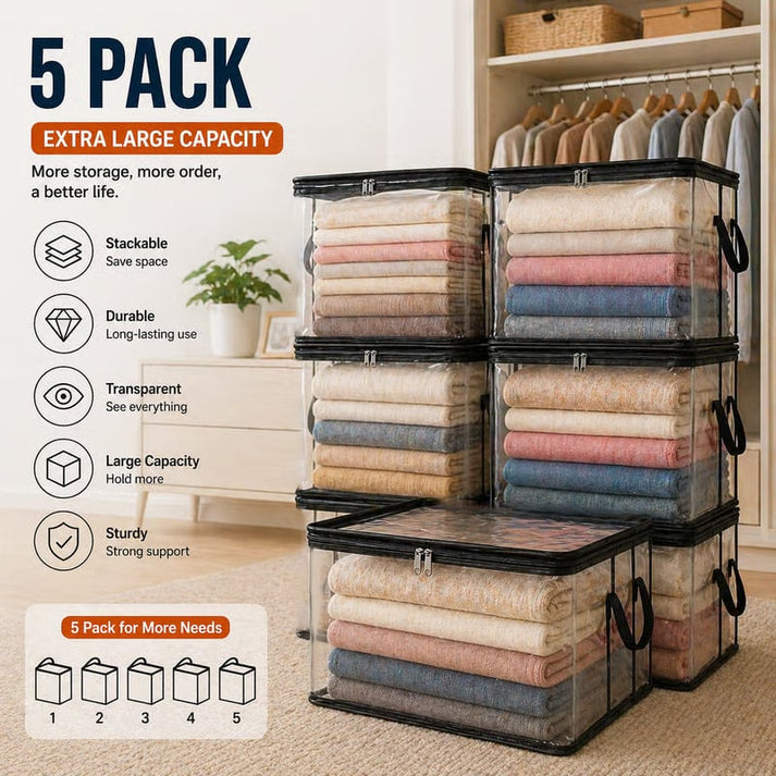 🎁2026 New Upgrade-Large Clear Thick Plastic Storage Box with Hinged Lid