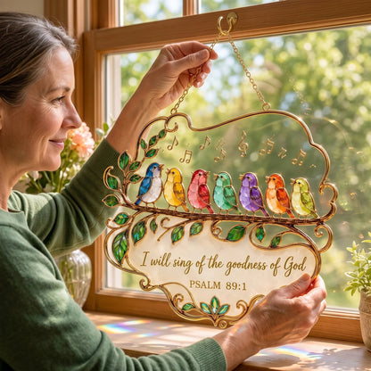 🐦🎶 Psalm 89:1 Songbird Window Suncatcher | Faith Decor with Colorful Birds & Scripture 🕊️✨