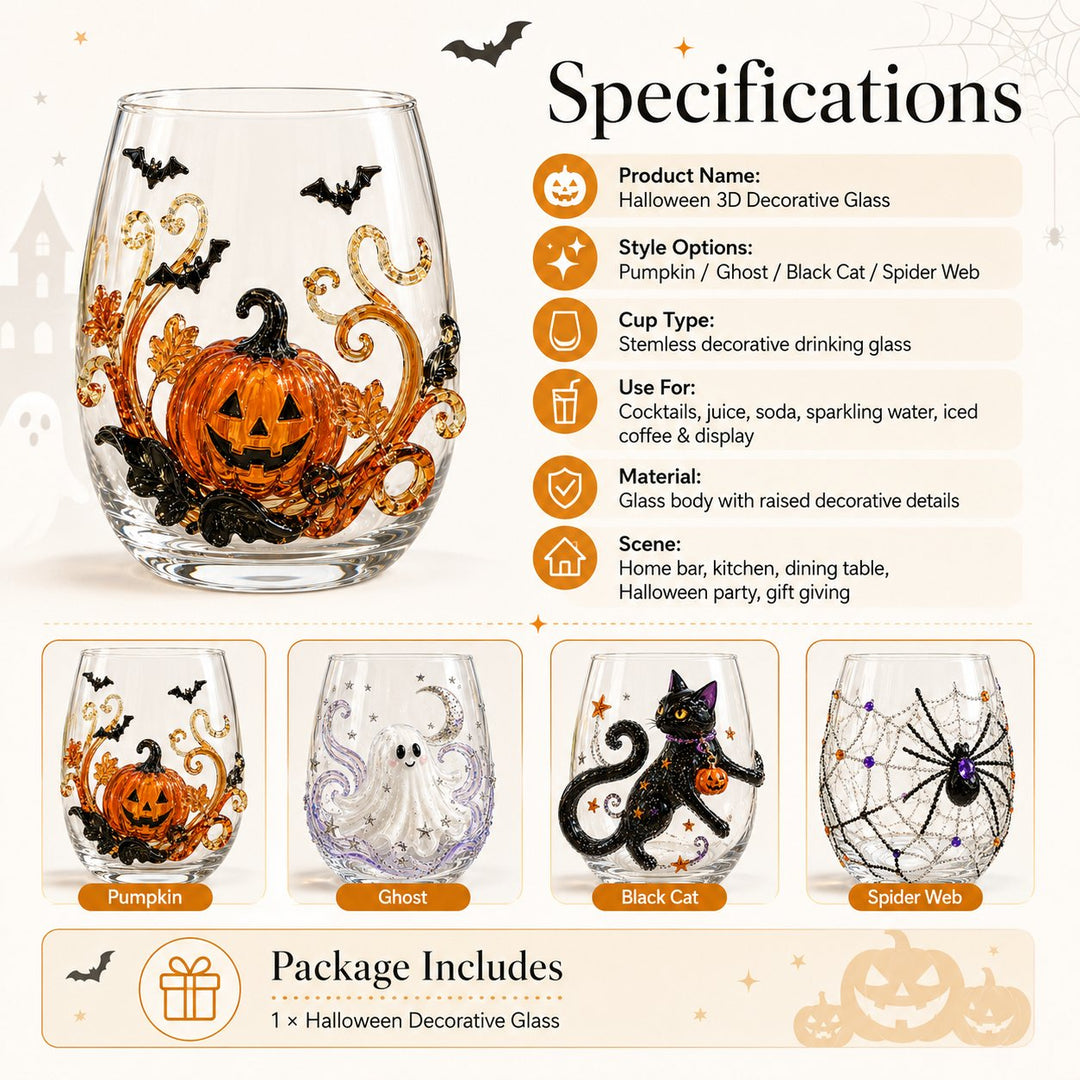 🔥LAST DAY 49% OFF - 🎃 3D Halloween Artisan Glass Cups, Festive Parties & Cozy Fall Home Bar Vibes