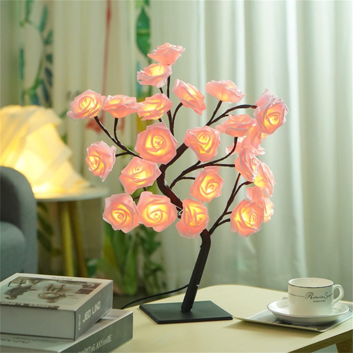 LED Rose Flower Tree Lamp - USB/Battery Powered Tabletop Decor Gift