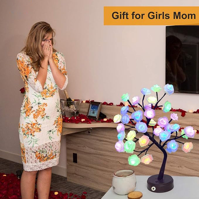 LED Rose Flower Tree Lamp - USB/Battery Powered Tabletop Decor Gift