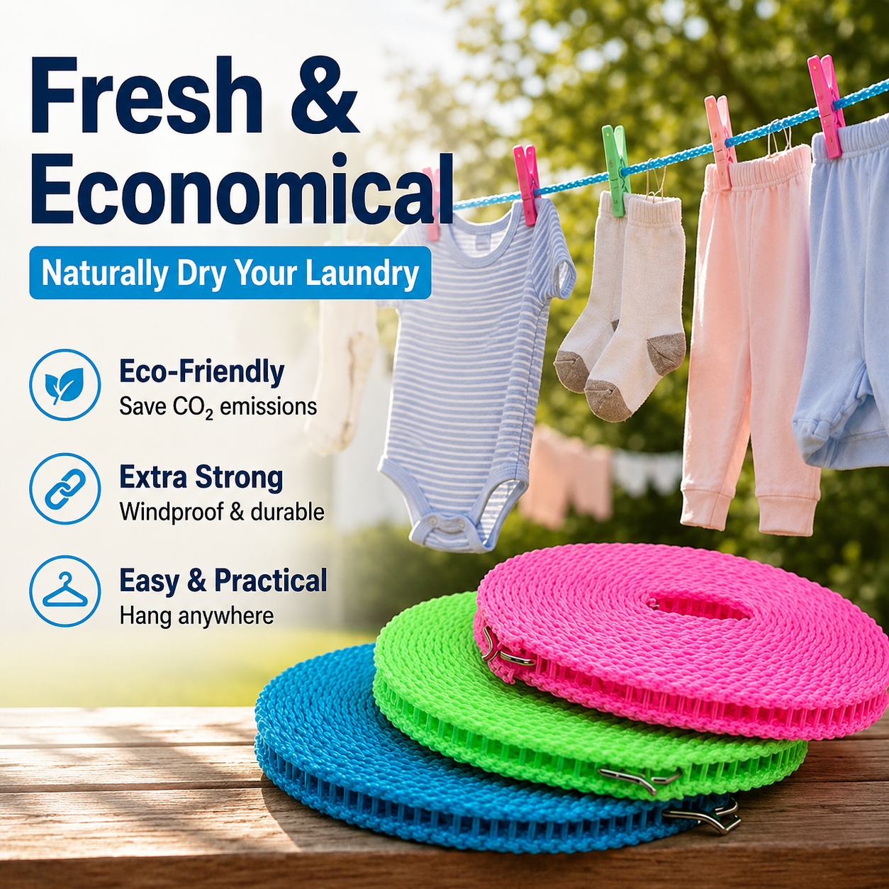 Portable Clothesline – No Drilling, Quick to Hung & Use Anywhere