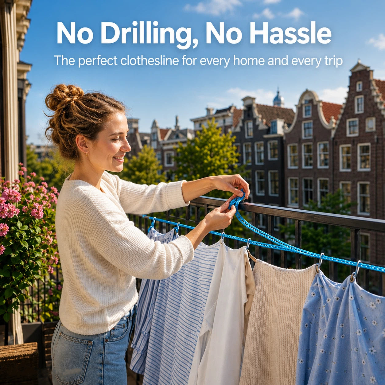 Portable Clothesline – No Drilling, Quick to Hung & Use Anywhere