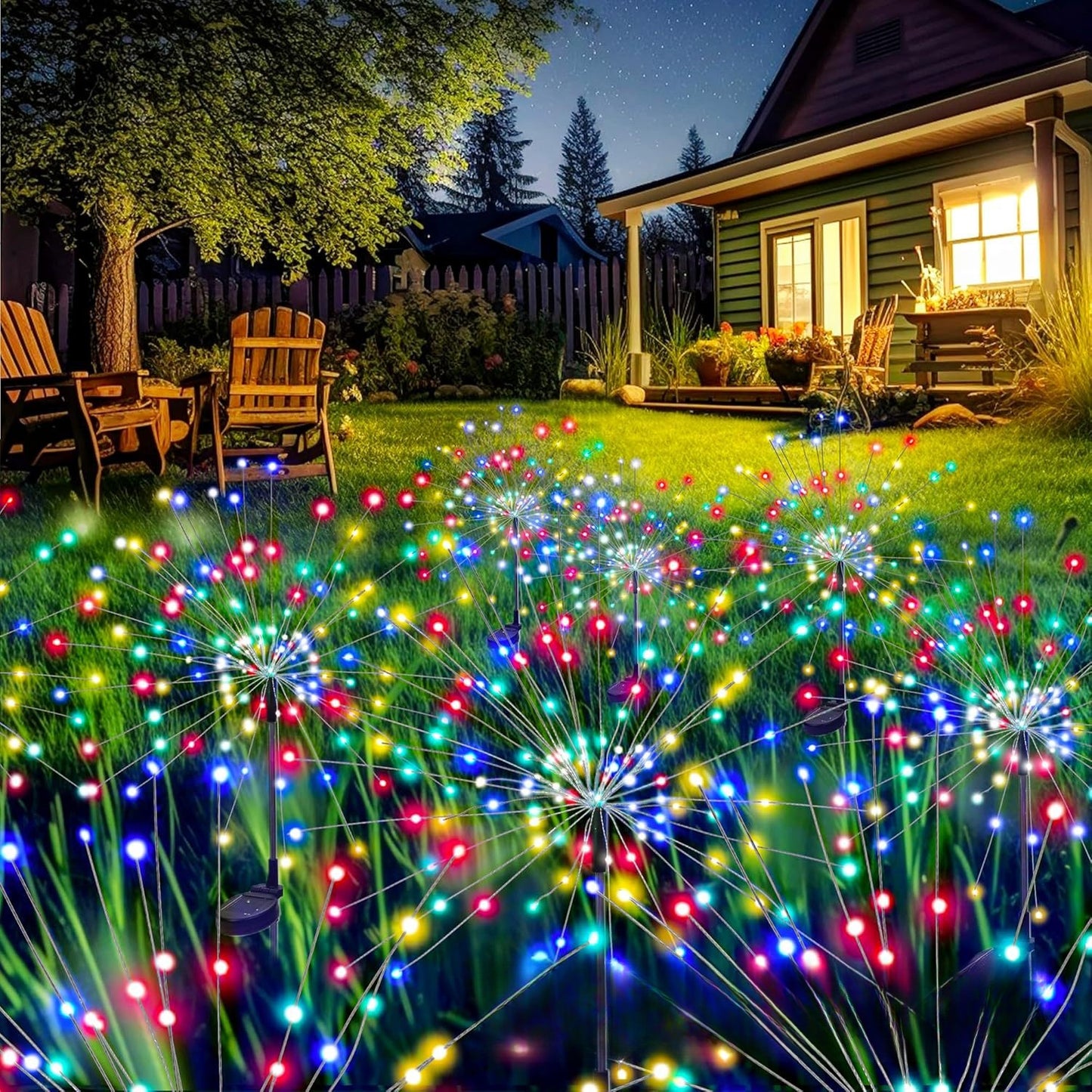 Garden Decor Outdoor Lights LED 2Pack, Solar Garden Lights Outside Fairy Firework Decorative,Solar Powered for Yard Pathway Flowerbed Planter Balcony Patio 4th of July Decor (Warm White
