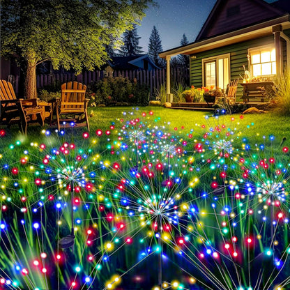 Garden Decor Outdoor Lights LED 2Pack, Solar Garden Lights Outside Fairy Firework Decorative,Solar Powered for Yard Pathway Flowerbed Planter Balcony Patio 4th of July Decor (Warm White