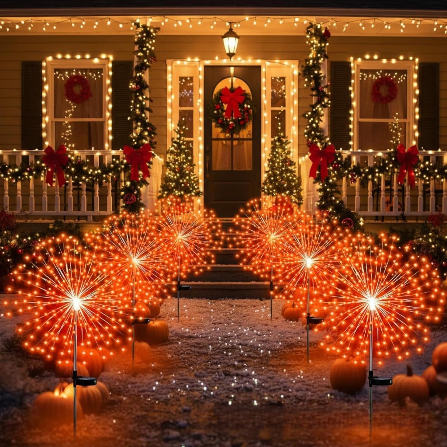 Garden Decor Outdoor Lights LED 2Pack, Solar Garden Lights Outside Fairy Firework Decorative,Solar Powered for Yard Pathway Flowerbed Planter Balcony Patio 4th of July Decor (Warm White