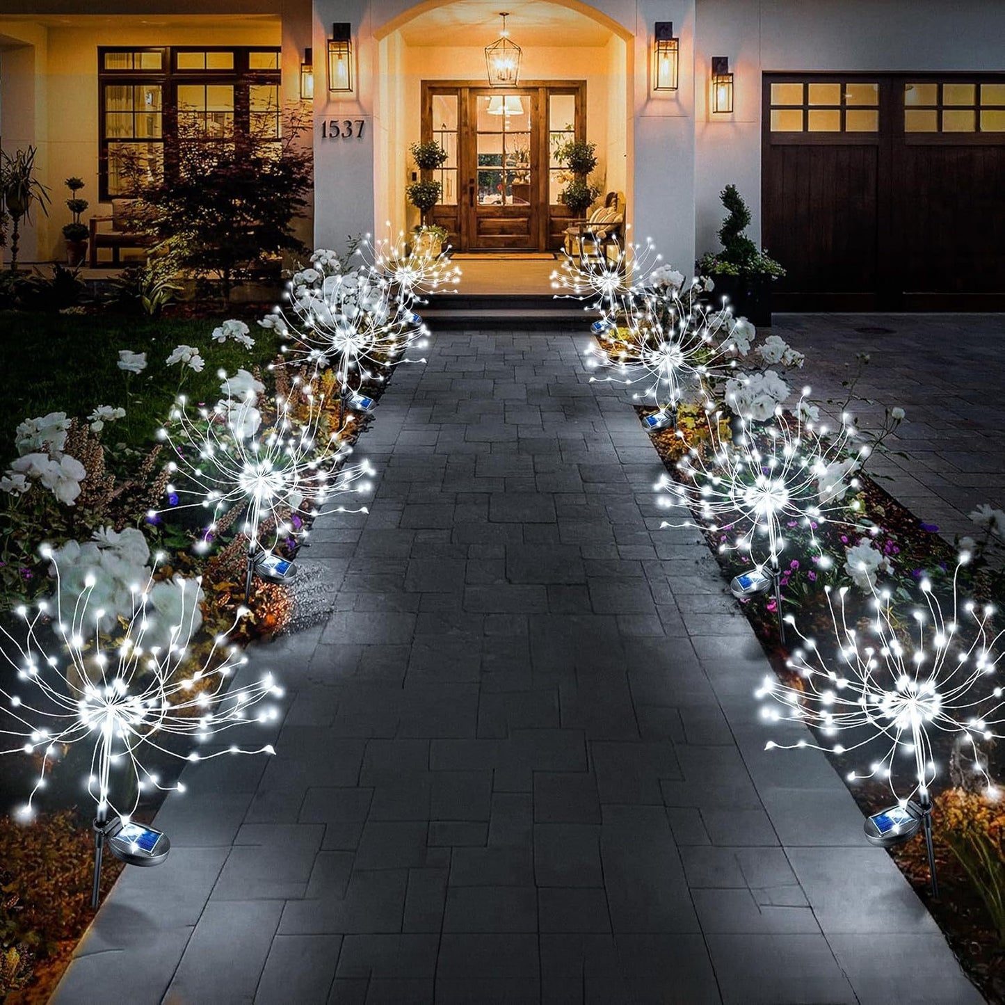 Garden Decor Outdoor Lights LED 2Pack, Solar Garden Lights Outside Fairy Firework Decorative,Solar Powered for Yard Pathway Flowerbed Planter Balcony Patio 4th of July Decor (Warm White