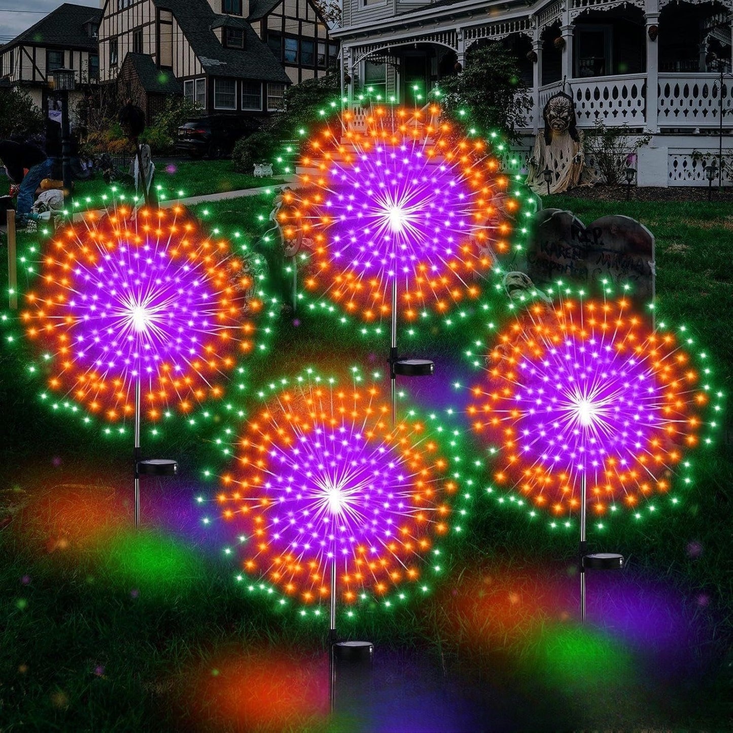 Garden Decor Outdoor Lights LED 2Pack, Solar Garden Lights Outside Fairy Firework Decorative,Solar Powered for Yard Pathway Flowerbed Planter Balcony Patio 4th of July Decor (Warm White