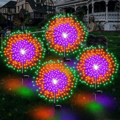 Garden Decor Outdoor Lights LED 2Pack, Solar Garden Lights Outside Fairy Firework Decorative,Solar Powered for Yard Pathway Flowerbed Planter Balcony Patio 4th of July Decor (Warm White