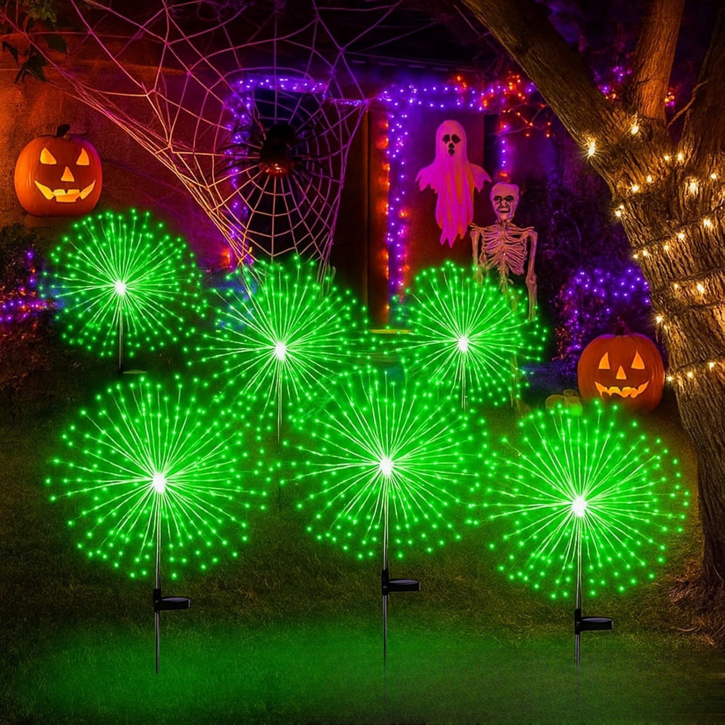 Garden Decor Outdoor Lights LED 2Pack, Solar Garden Lights Outside Fairy Firework Decorative,Solar Powered for Yard Pathway Flowerbed Planter Balcony Patio 4th of July Decor (Warm White