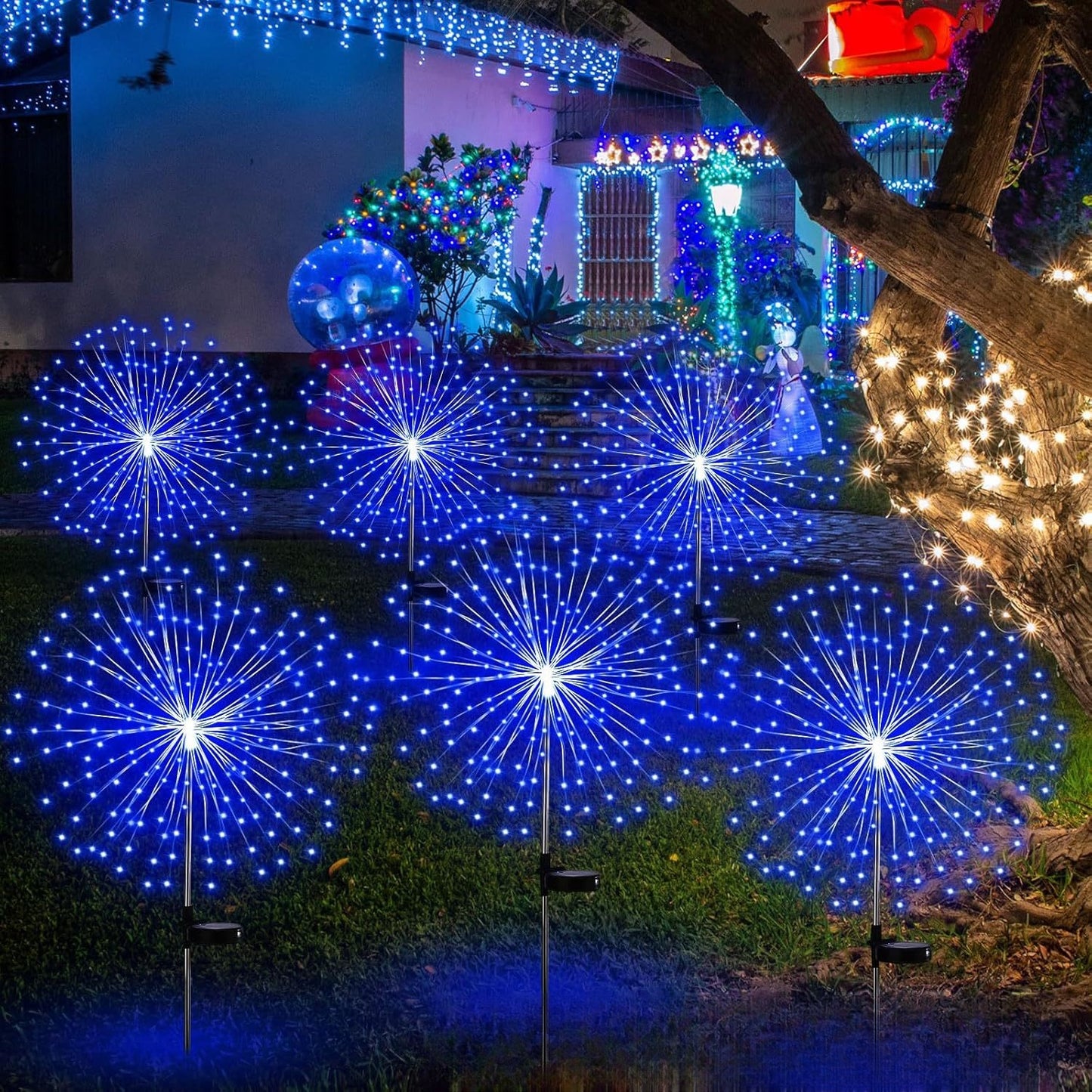 Garden Decor Outdoor Lights LED 2Pack, Solar Garden Lights Outside Fairy Firework Decorative,Solar Powered for Yard Pathway Flowerbed Planter Balcony Patio 4th of July Decor (Warm White