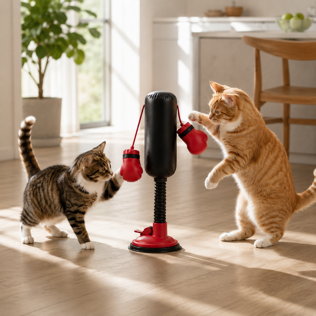 This cat boxing ring with spring mechanism is a multi-functional cat toy for entertaining cats and providing amusement.