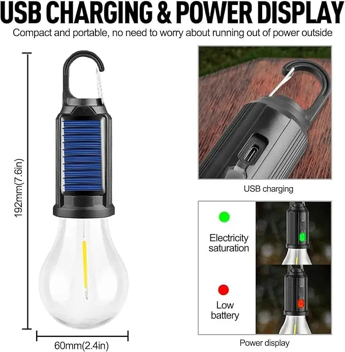 Rechargeable Solar LED Light Bulbs with Waterproof Clip Hook, Solar Outdoor Lights, Portable Camping Gear for Hiking & Emergency Use,father'sdaygifts,campingessentials,campinggear
