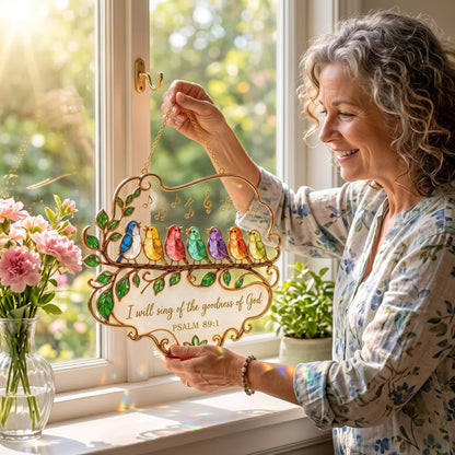 🐦🎶 Psalm 89:1 Songbird Window Suncatcher | Faith Decor with Colorful Birds & Scripture 🕊️✨