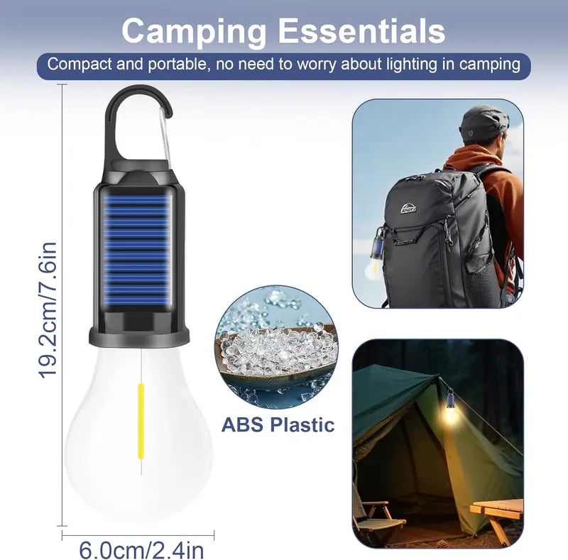Rechargeable Solar LED Light Bulbs with Waterproof Clip Hook, Solar Outdoor Lights, Portable Camping Gear for Hiking & Emergency Use,father'sdaygifts,campingessentials,campinggear