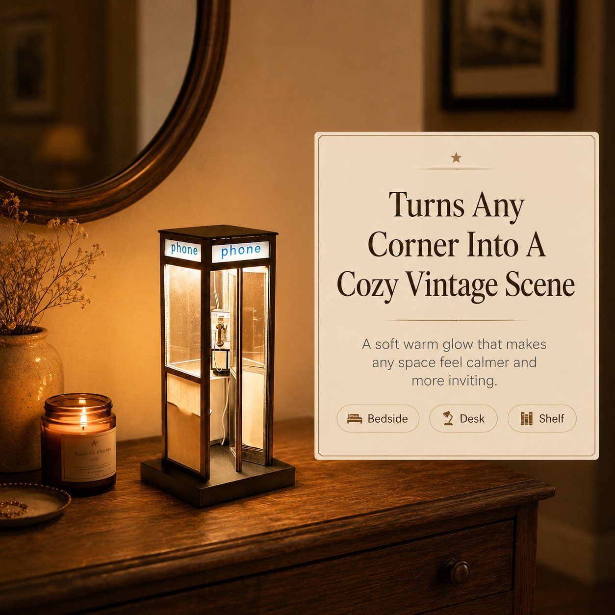 Retro-Style TelephoneBooth Decorative Lamp -Bedroom BedsideCreative Night Light