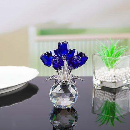 Crystal Colourful Rose Figurine with Vase